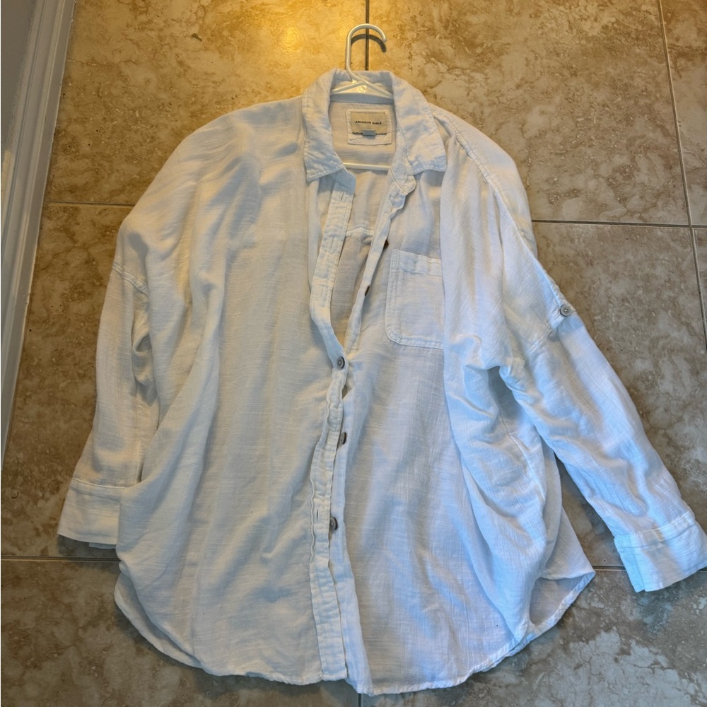 American eagle white oversized Button-Up Shirt